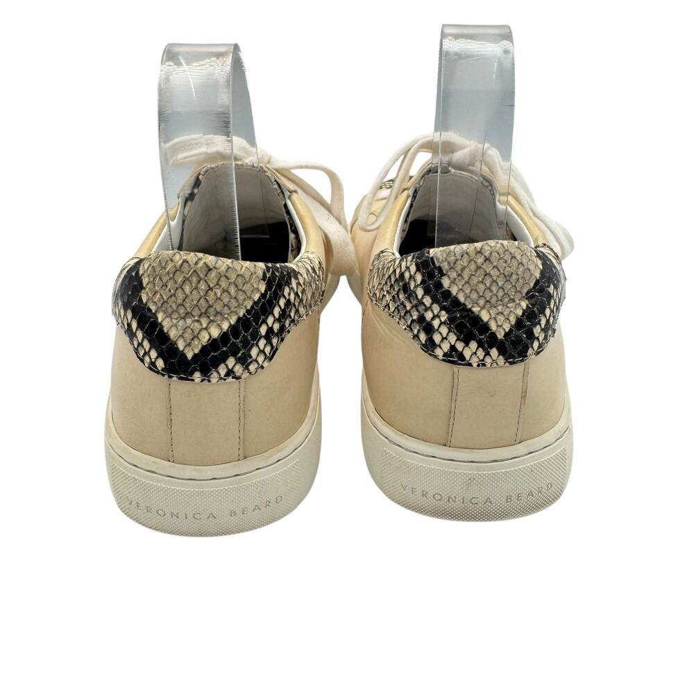 Veronica Beard Bibi Cream Leather Neutral Snakeskin Casual Streetwear Sneakers - Picture 5 of 10